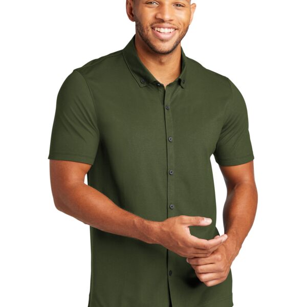 MERCER+METTLE Stretch Pique Full Button Polo Thumbnail